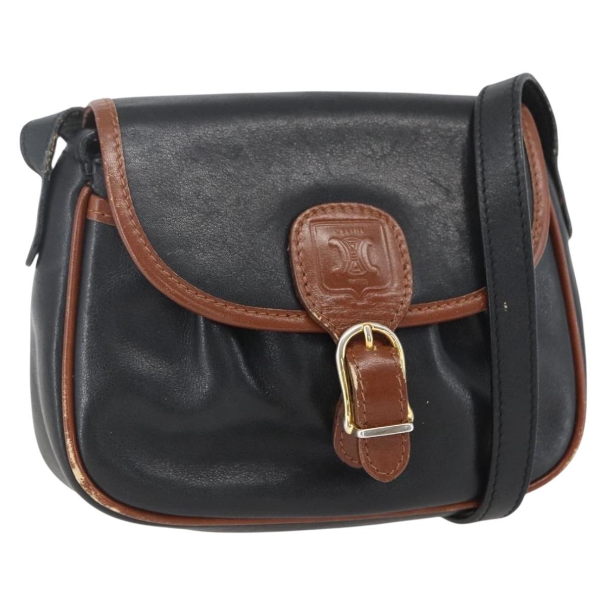 CELINE Shoulder Bag Leather Black Gold