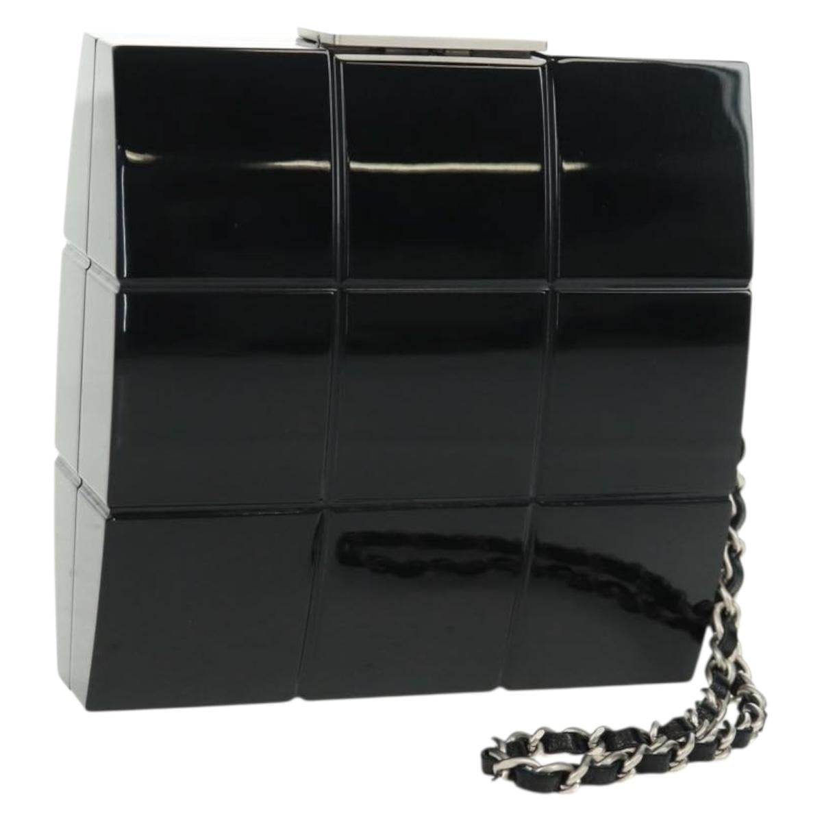 CHANEL Choco Bar Clutch Bag plastic Black Silver CC