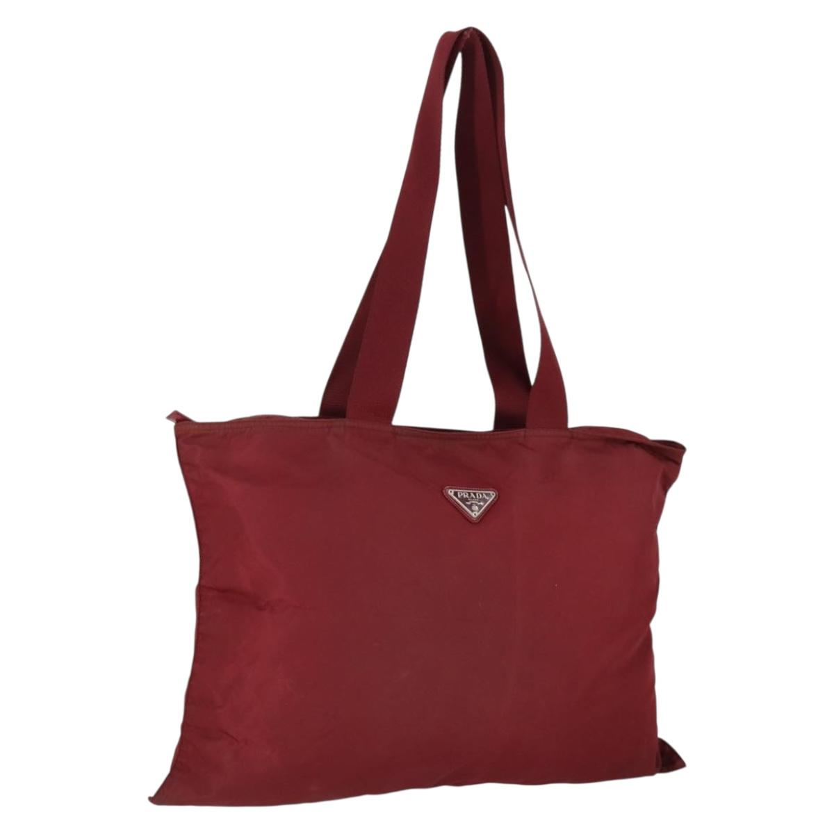 PRADA Shoulder Bag Nylon Red Silver