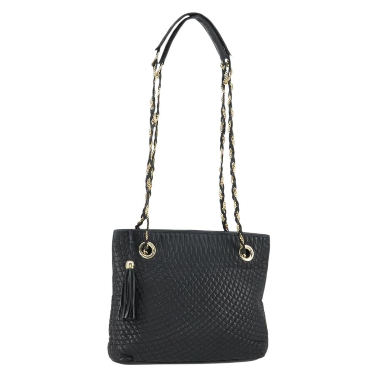 BALLY Chain Shoulder Bag Leather Black Gold