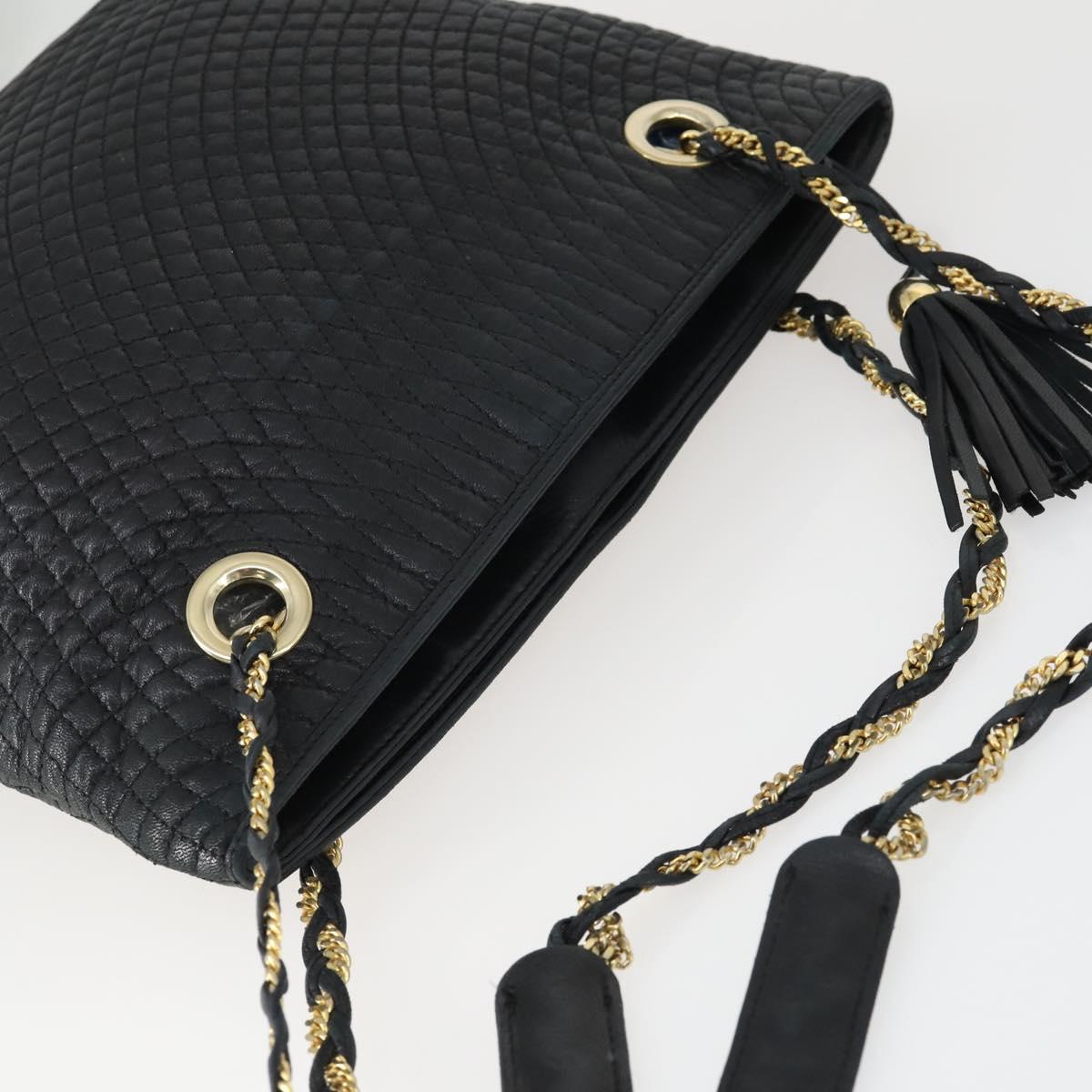 BALLY Chain Shoulder Bag Leather Black Gold