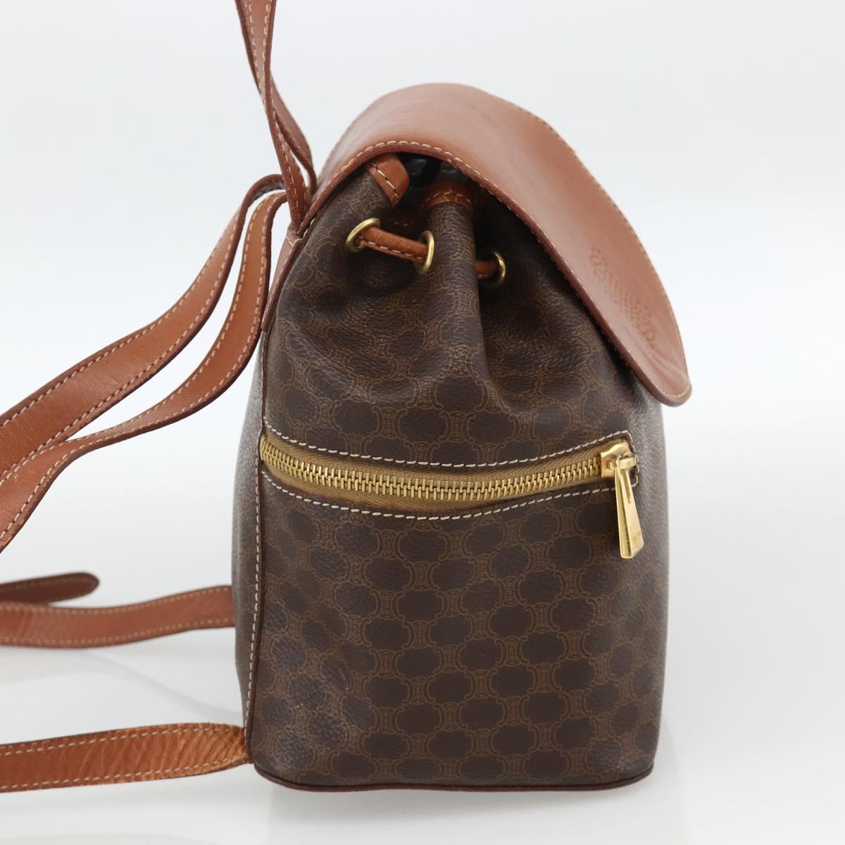 CELINE Macadam Canvas Backpack PVC Leather Brown Gold