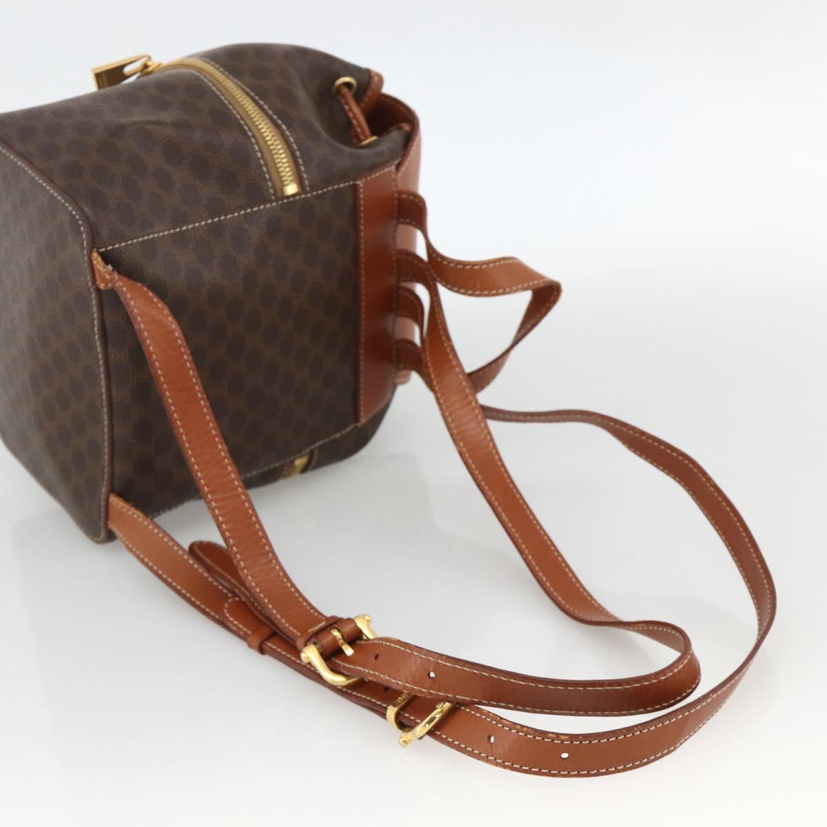 CELINE Macadam Canvas Backpack PVC Leather Brown Gold