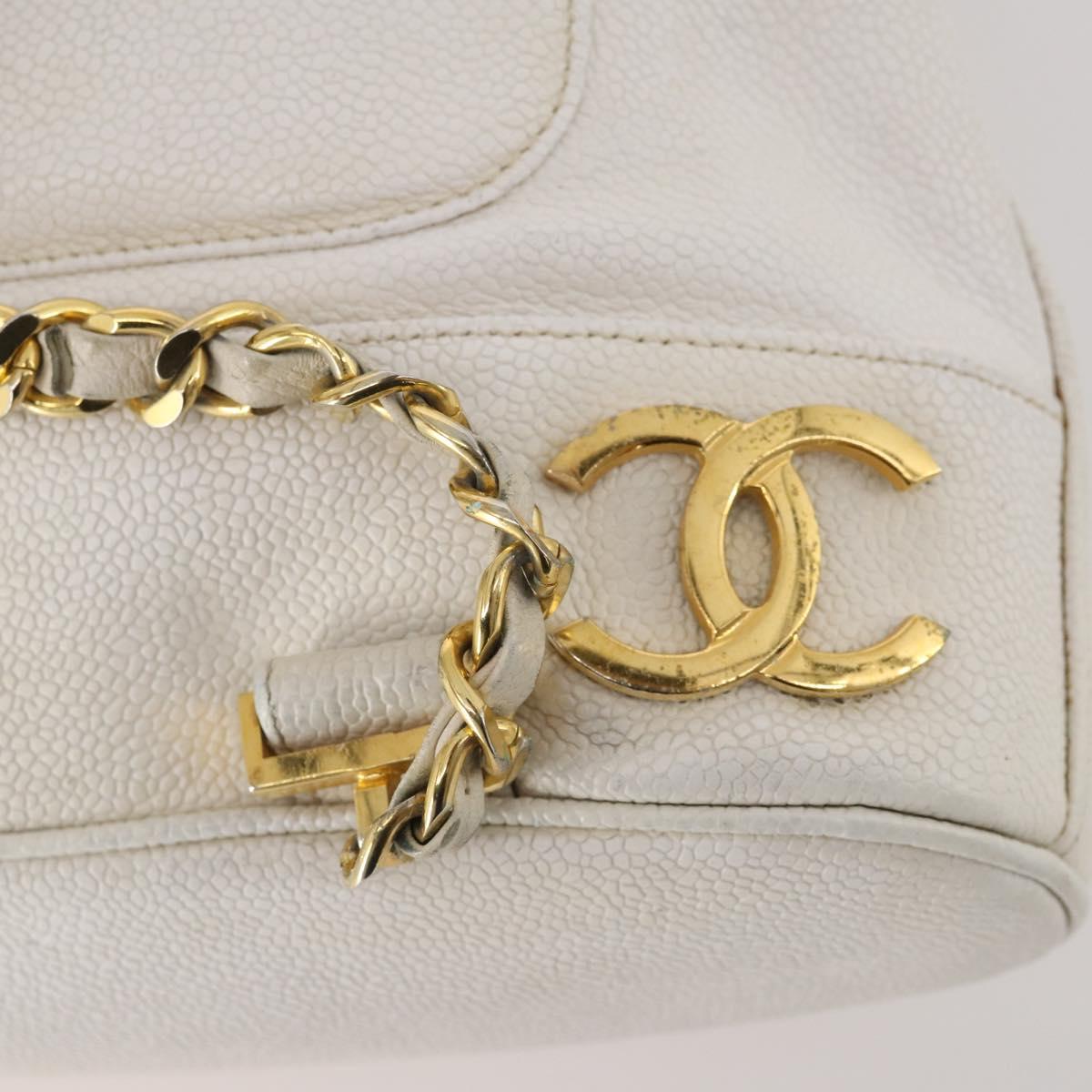 CHANEL Triple Coco Backpack Caviar Skin White Gold CC