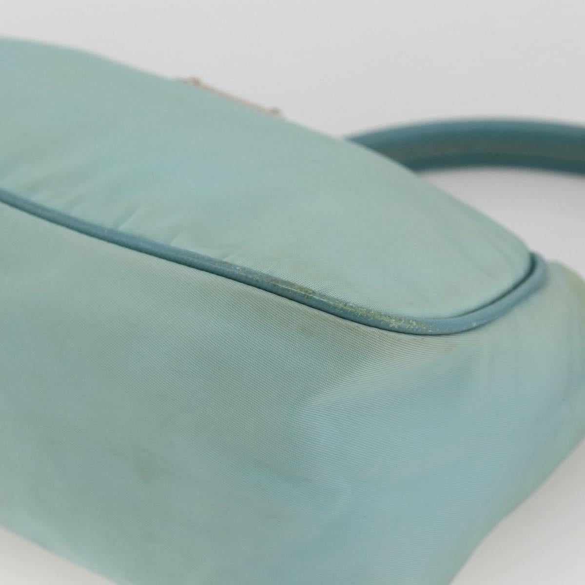 PRADA Shoulder Bag Nylon Leather Light Blue Silver