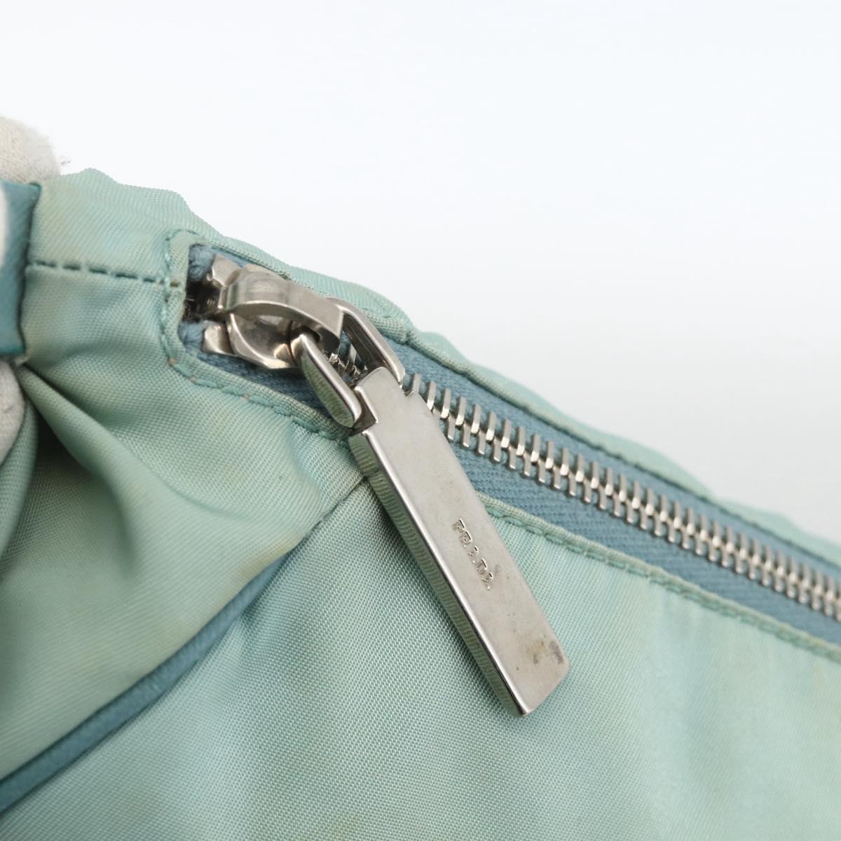 PRADA Shoulder Bag Nylon Leather Light Blue Silver