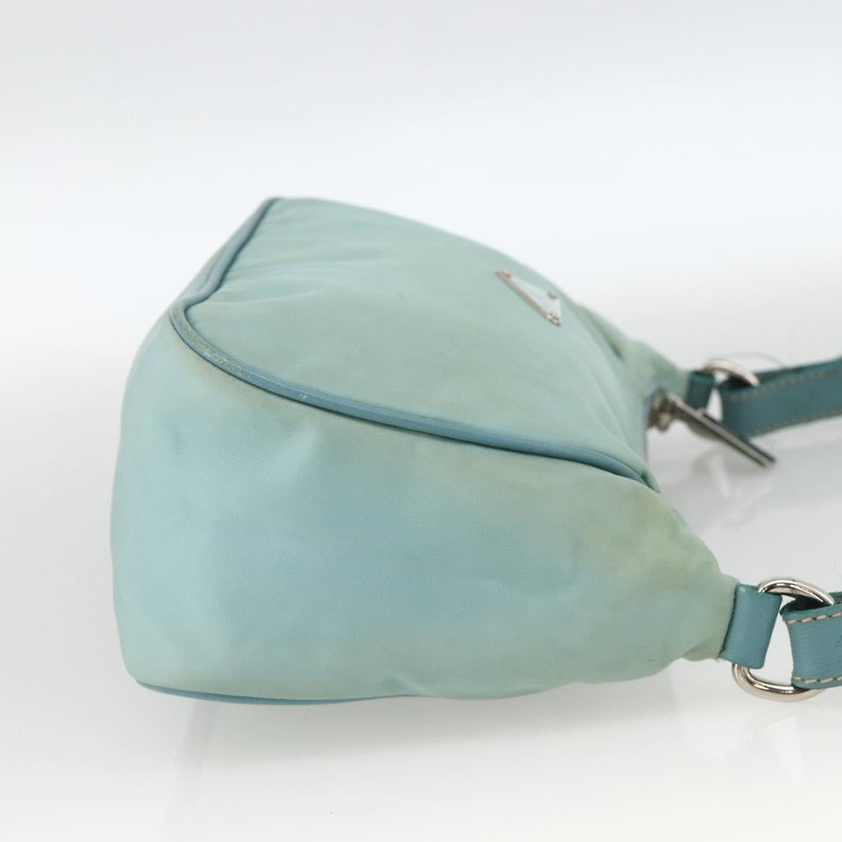 PRADA Shoulder Bag Nylon Leather Light Blue Silver