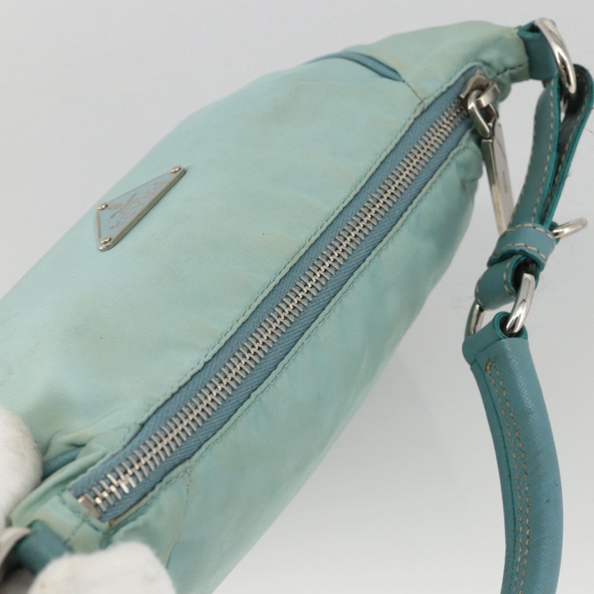 PRADA Shoulder Bag Nylon Leather Light Blue Silver