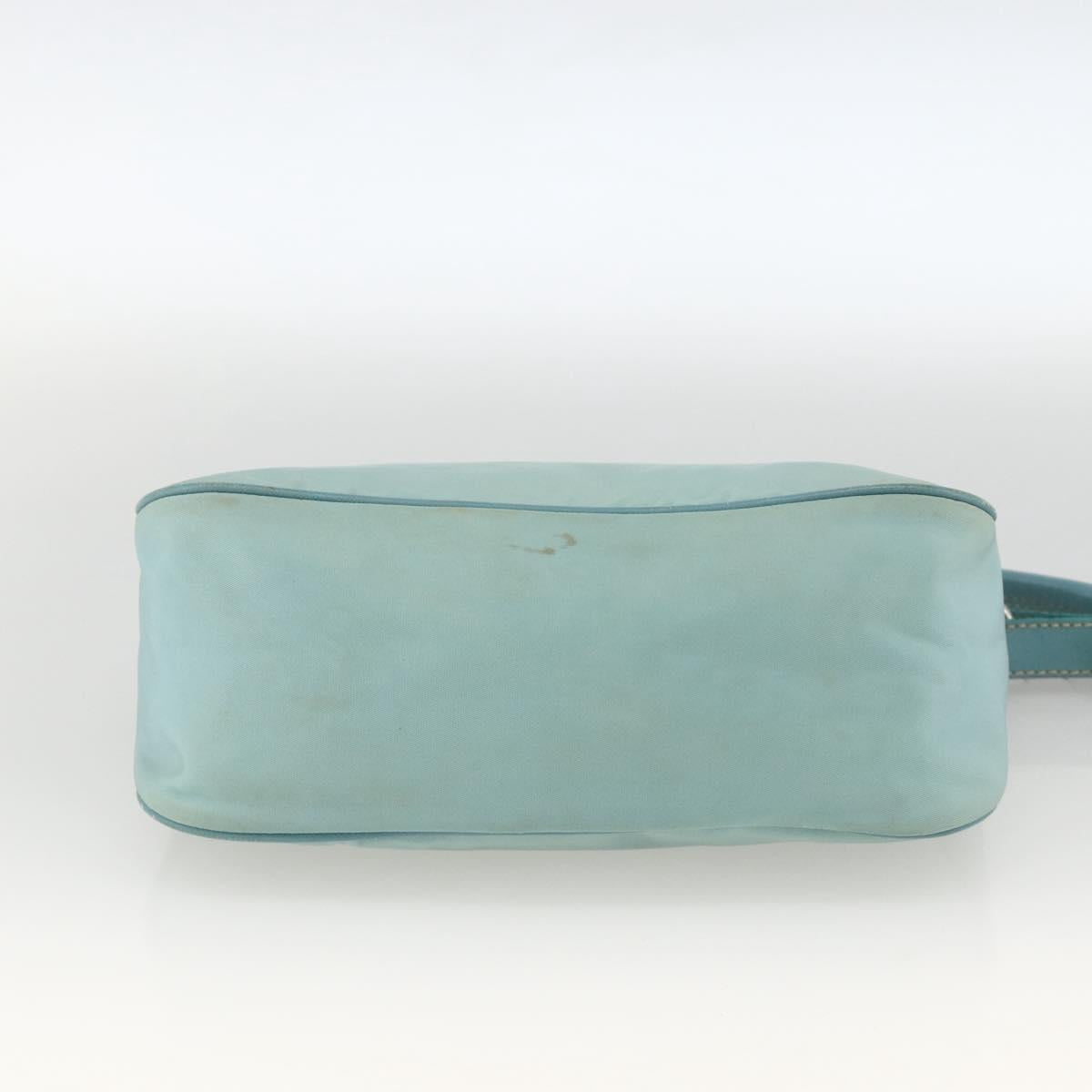 PRADA Shoulder Bag Nylon Leather Light Blue Silver