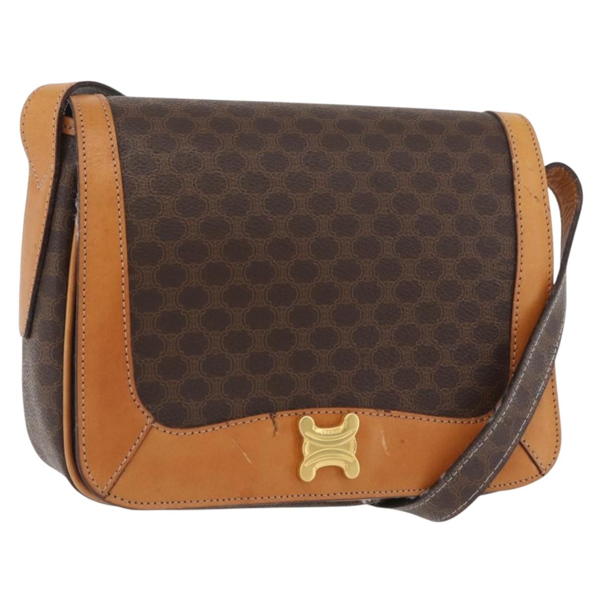 CELINE Macadam Canvas Shoulder Bag PVC Leather Brown Gold