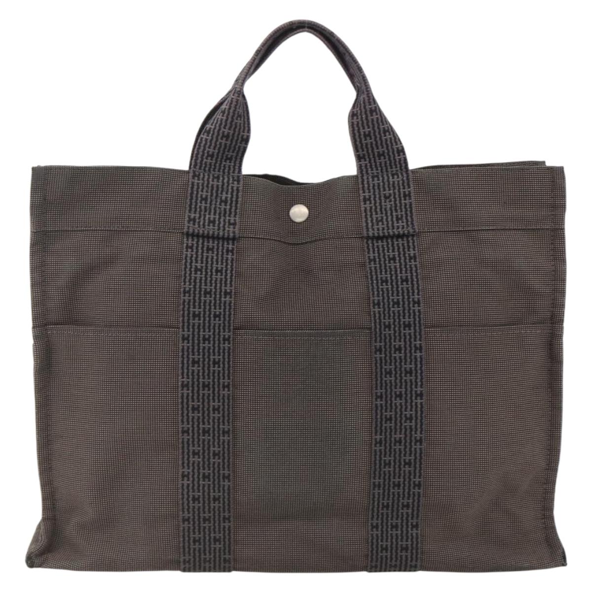 HERMES Her Line MM Hand Bag Canvas Gray Silver