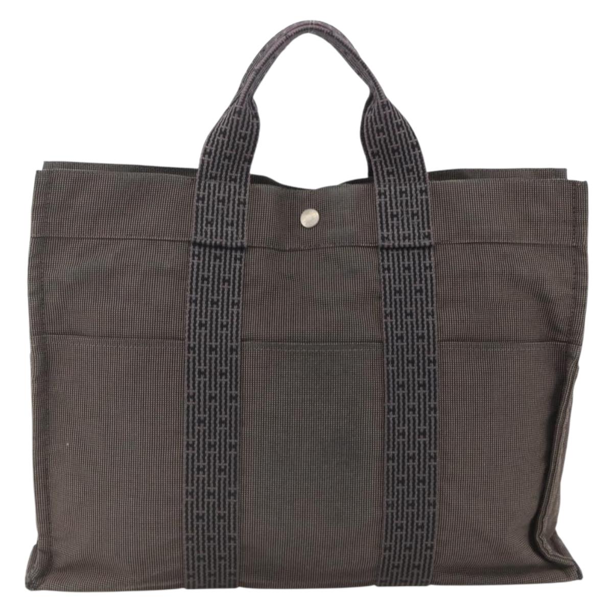 HERMES Her Line MM Hand Bag Canvas Gray Silver