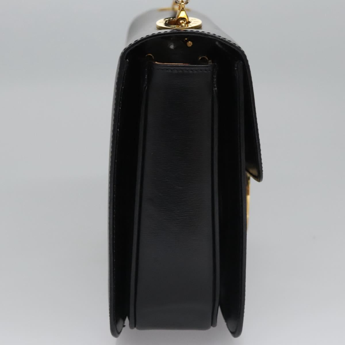 CELINE Hand Bag Leather Black Gold