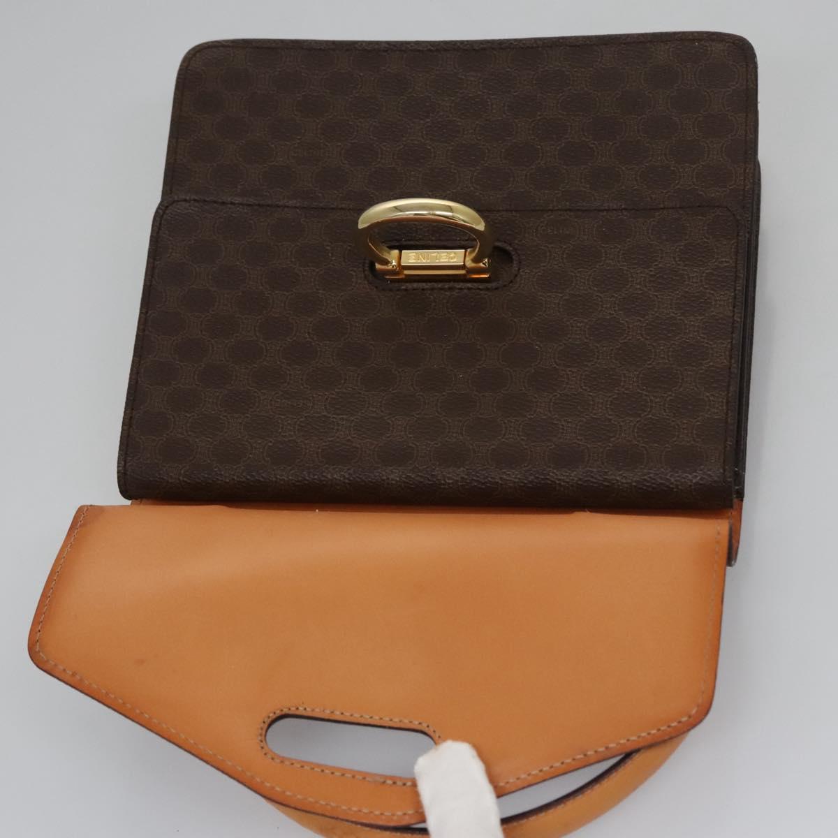 CELINE Macadam Canvas Hand Bag PVC Leather Brown Gold