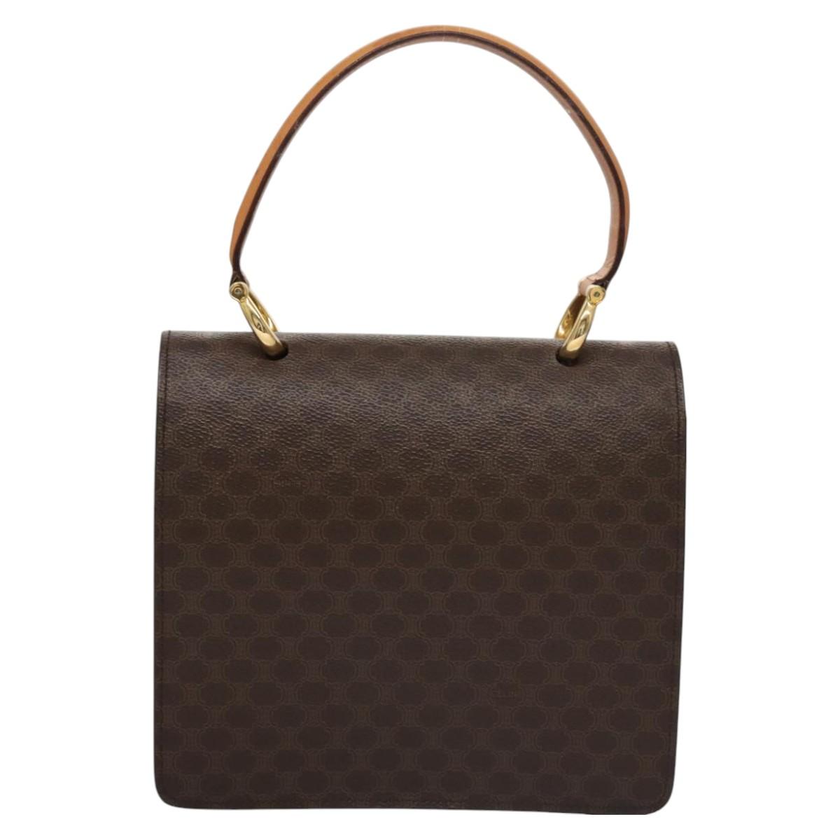 CELINE Macadam Canvas Hand Bag PVC Leather Brown Gold