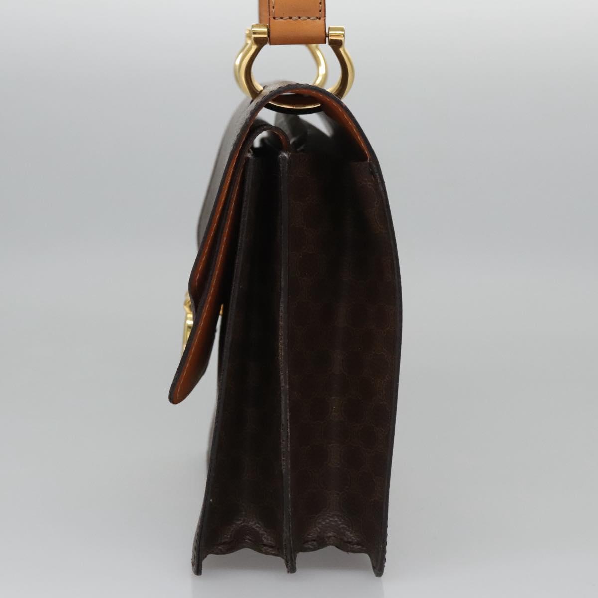 CELINE Macadam Canvas Hand Bag PVC Leather Brown Gold