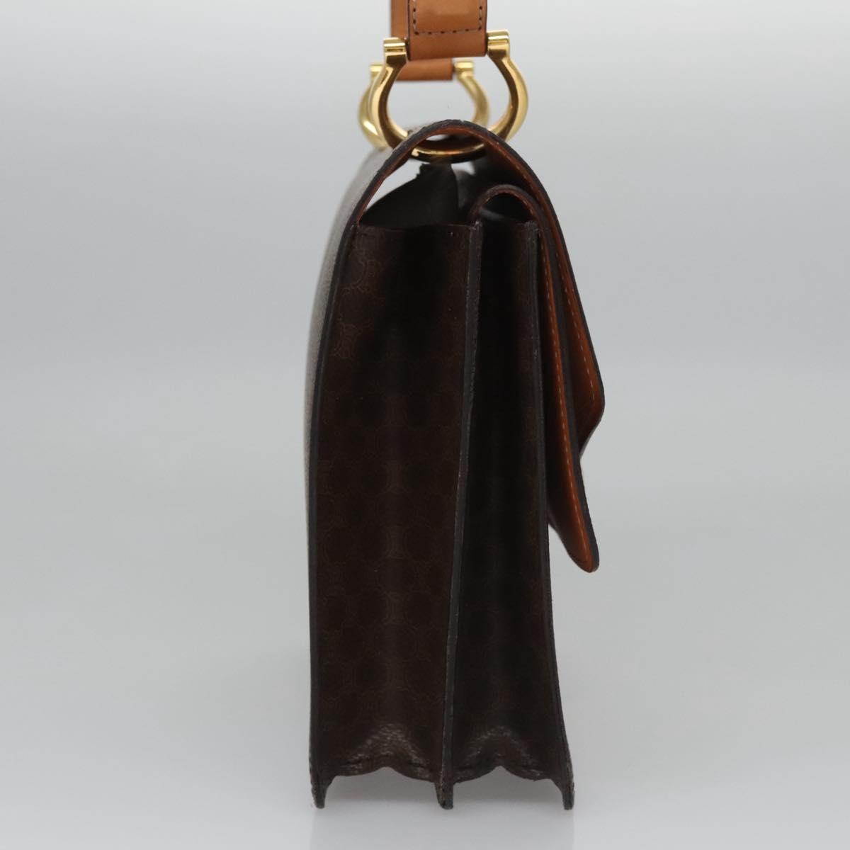 CELINE Macadam Canvas Hand Bag PVC Leather Brown Gold