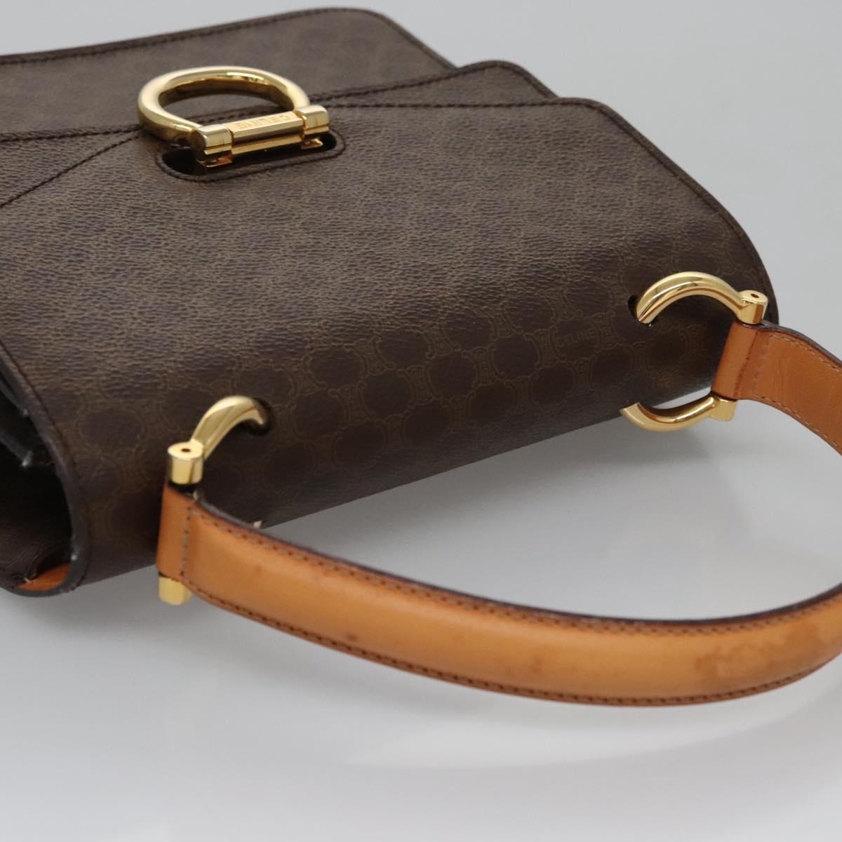 CELINE Macadam Canvas Hand Bag PVC Leather Brown Gold
