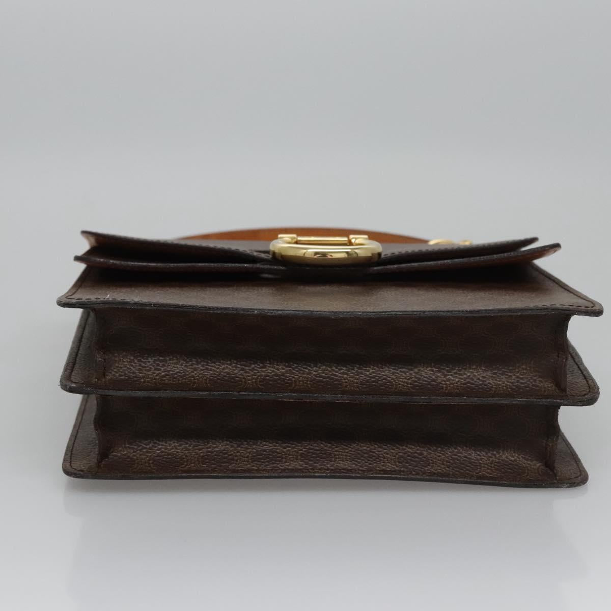 CELINE Macadam Canvas Hand Bag PVC Leather Brown Gold
