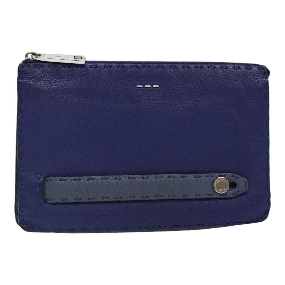 FENDI Clutch Bag Leather Blue Silver