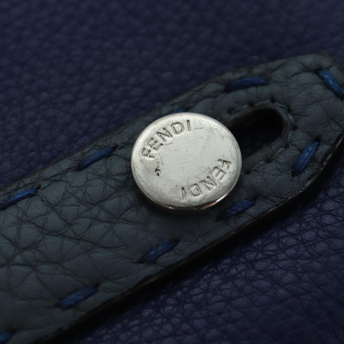 FENDI Clutch Bag Leather Blue Silver