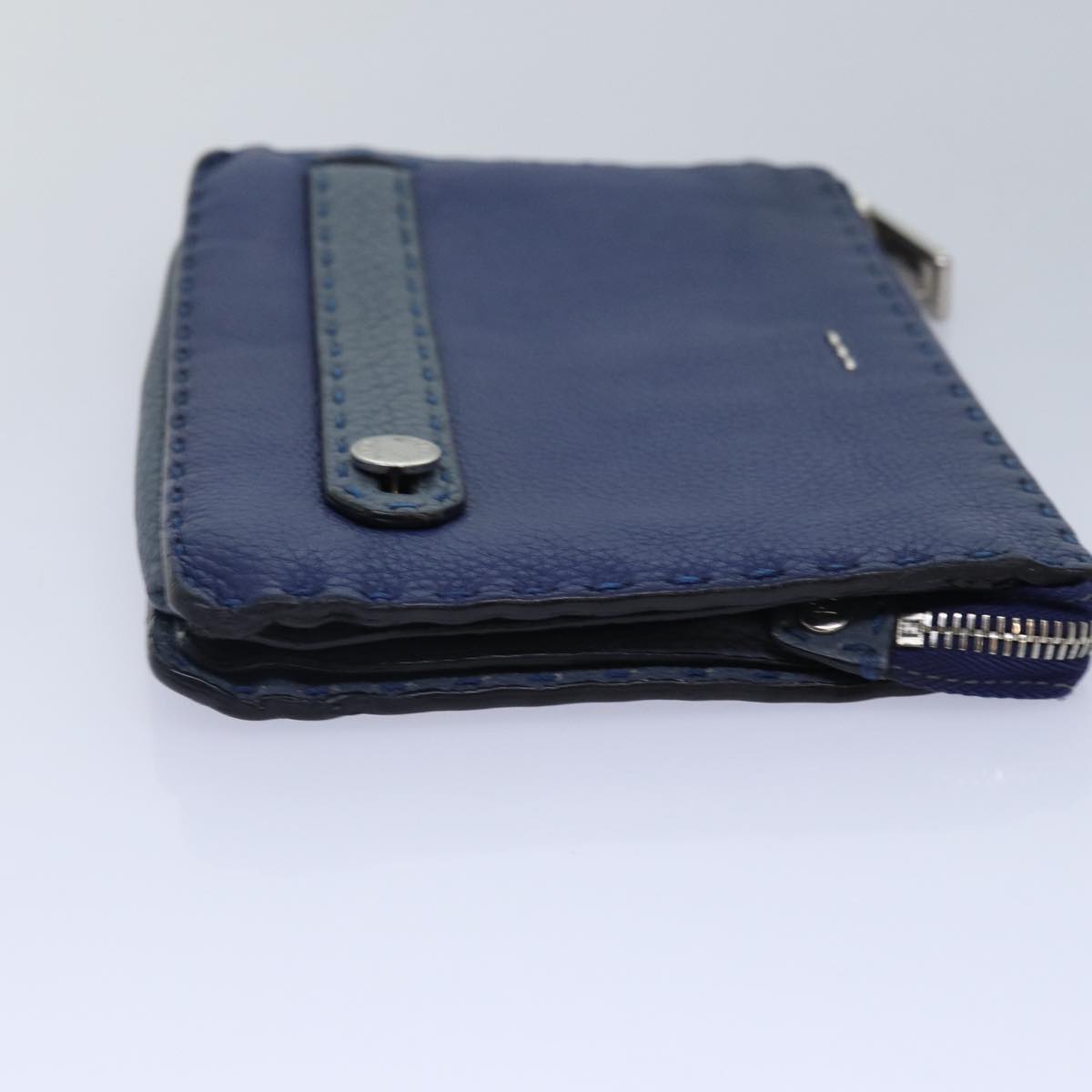 FENDI Clutch Bag Leather Blue Silver