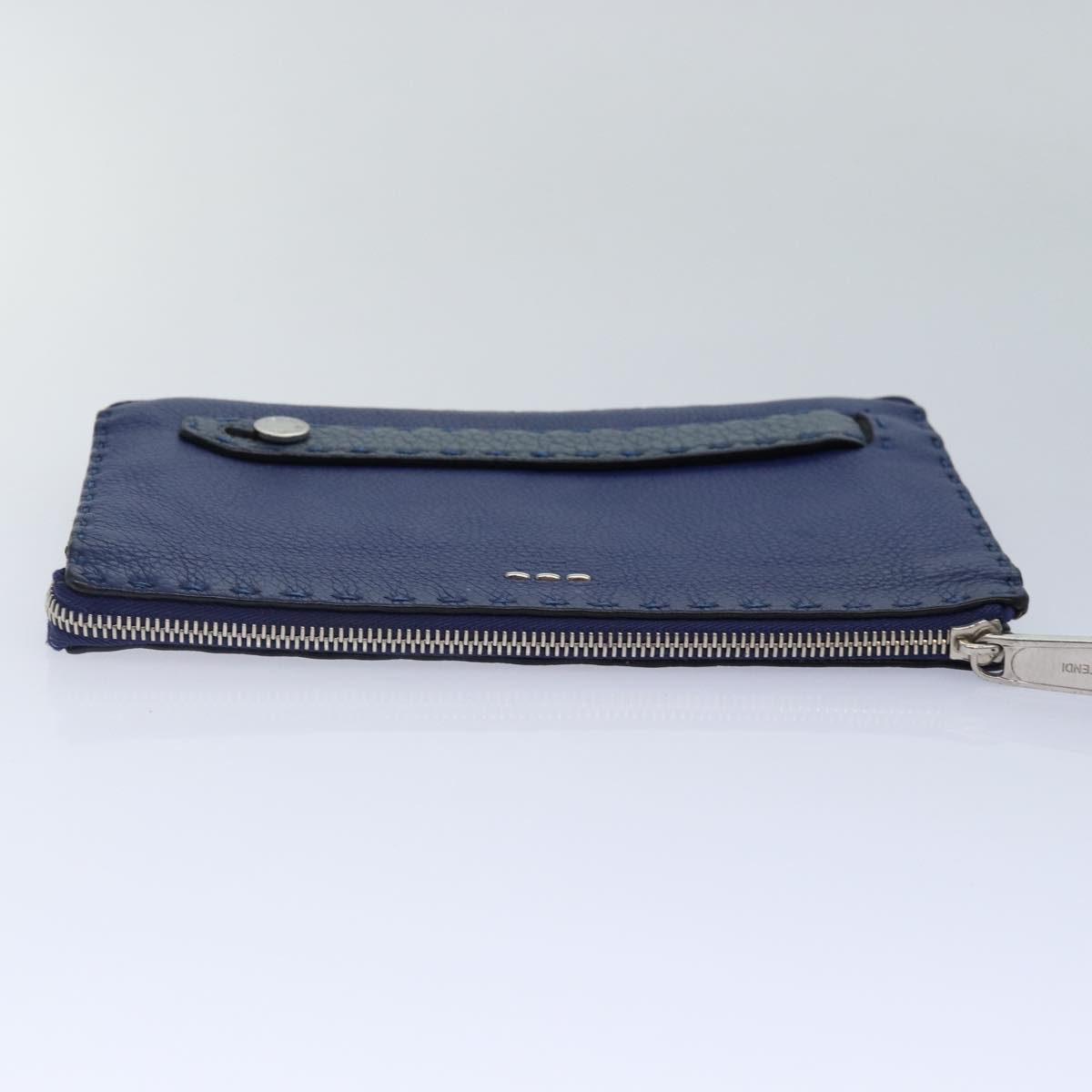 FENDI Clutch Bag Leather Blue Silver