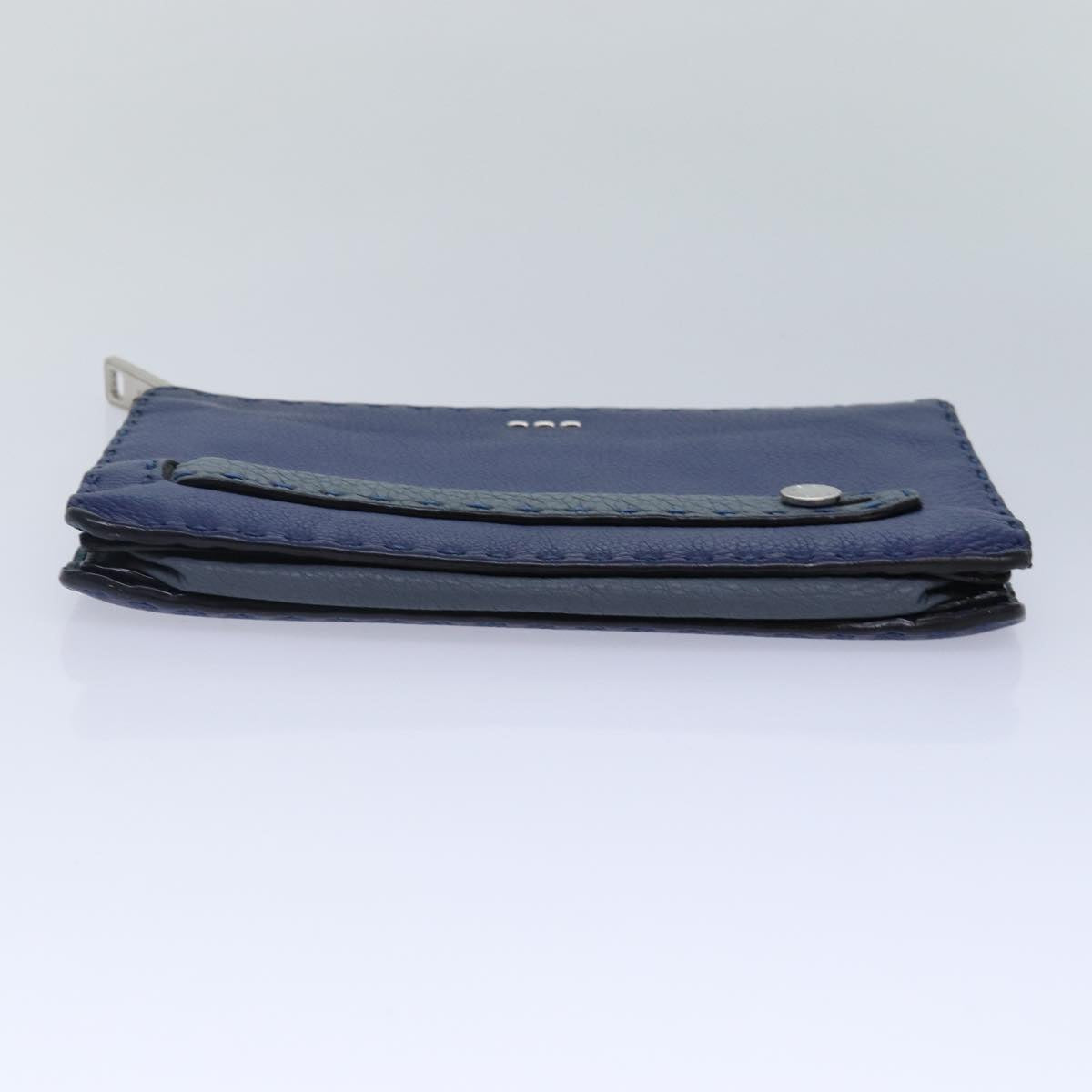 FENDI Clutch Bag Leather Blue Silver