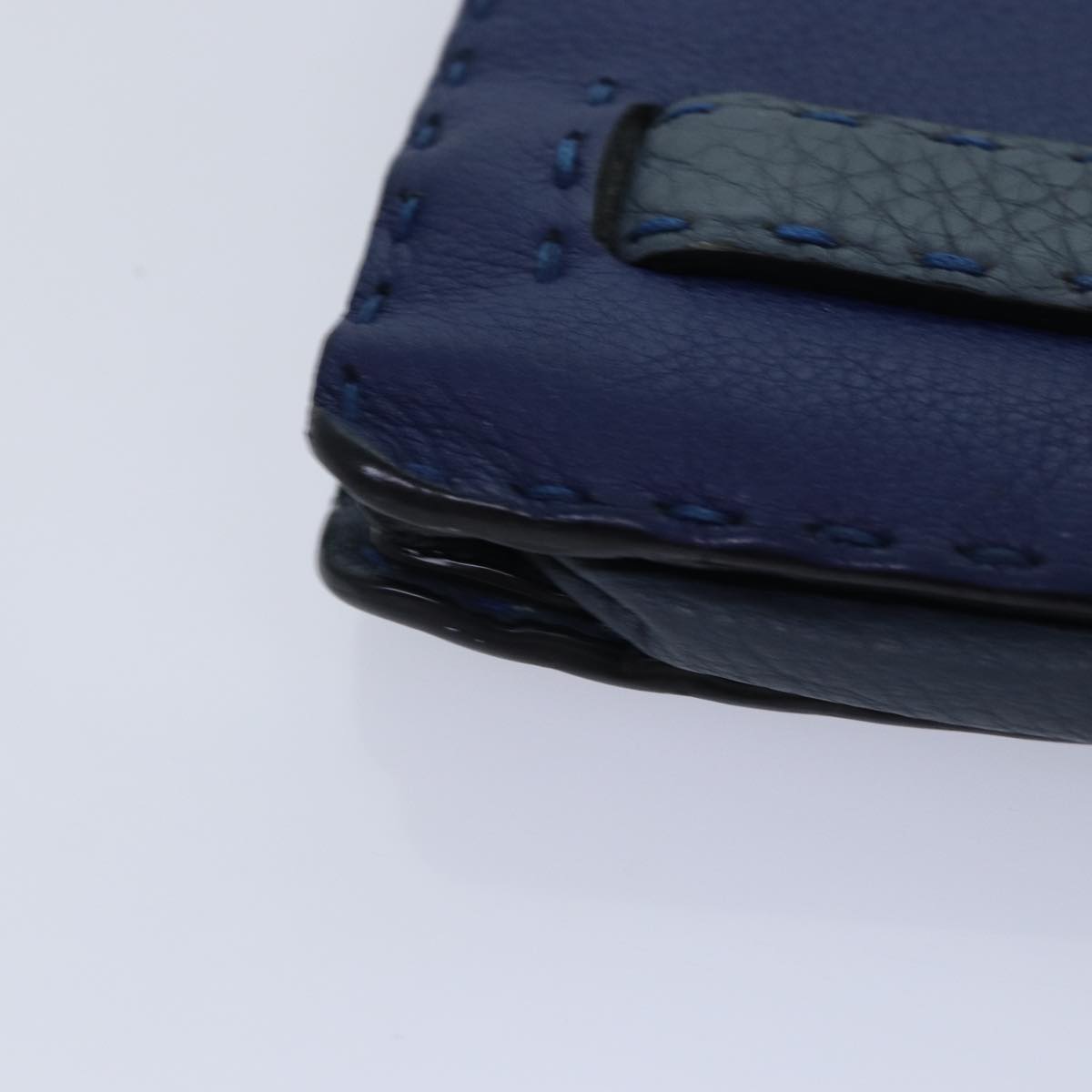 FENDI Clutch Bag Leather Blue Silver