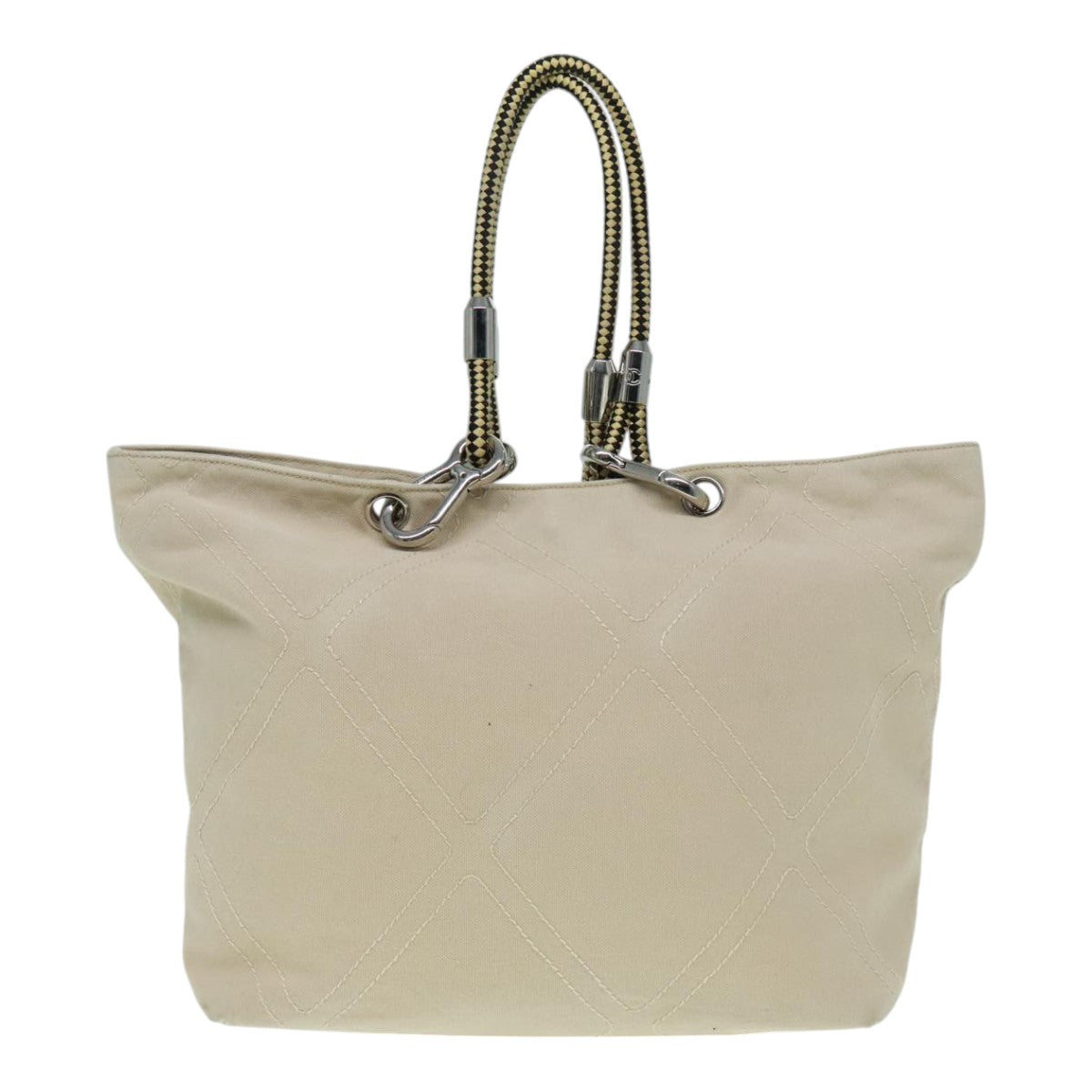 CHANEL COCO Mark Tote Bag Canvas Beige Silver CC