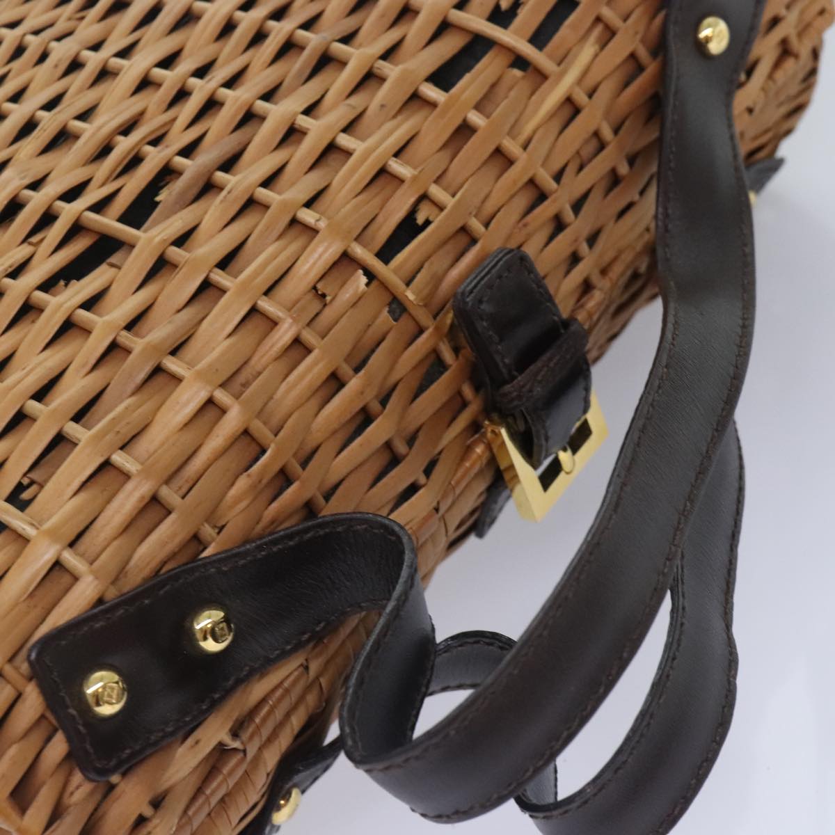 FENDI Hand Bag Wood Beige Gold
