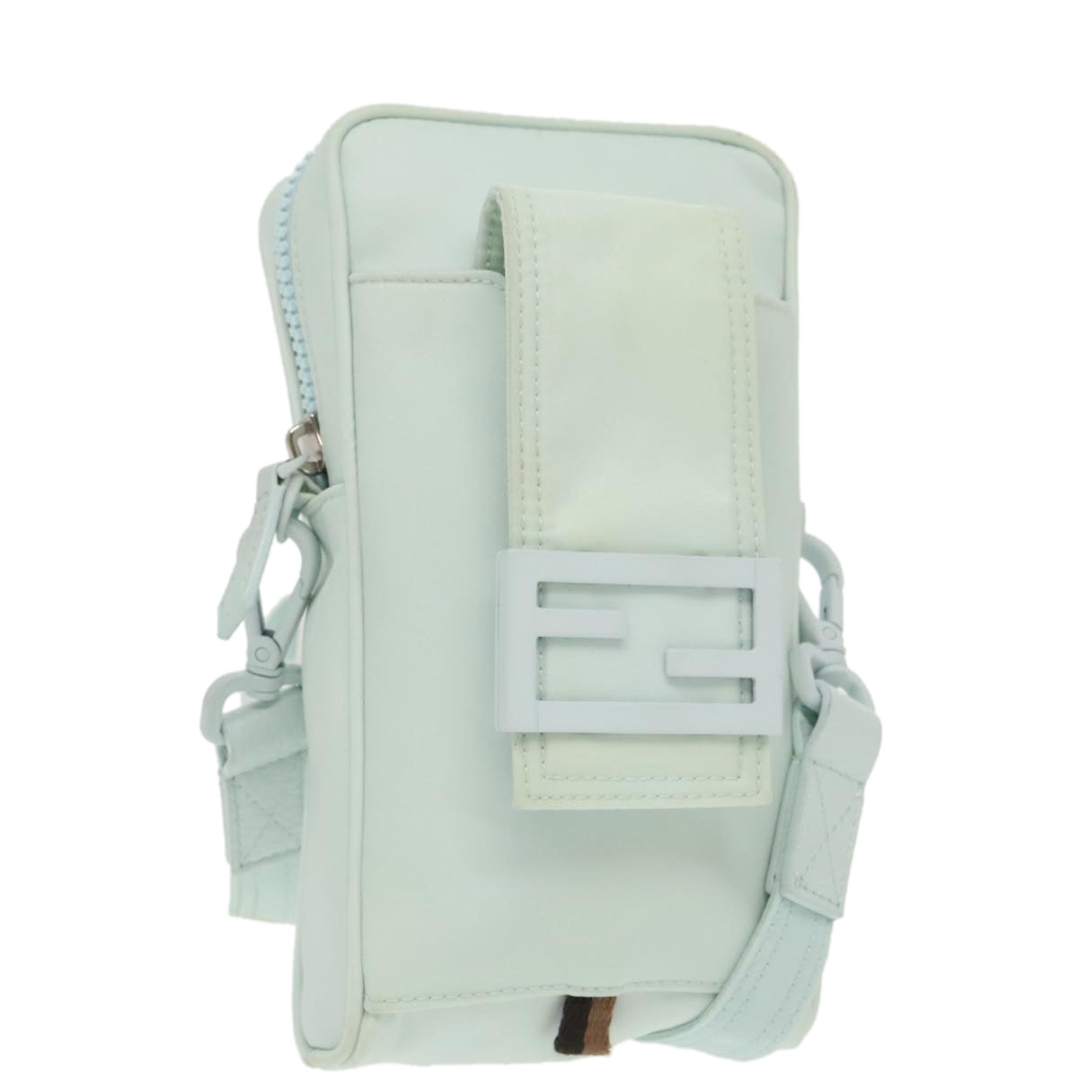 FENDI Shoulder Bag Nylon Light Blue Silver