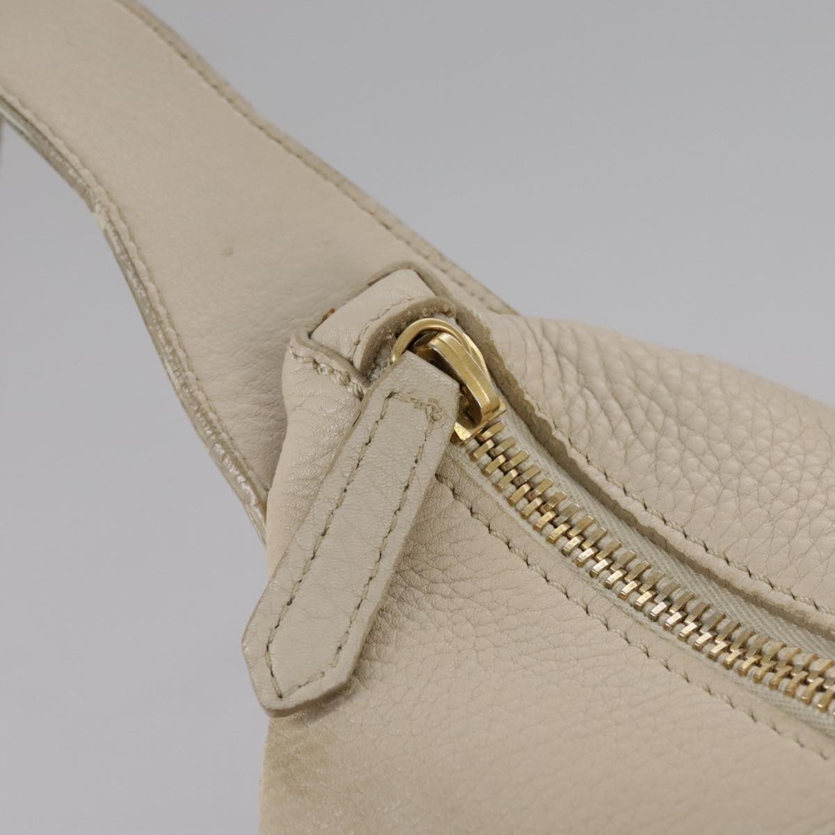 CELINE Hand Bag Leather Beige Gold