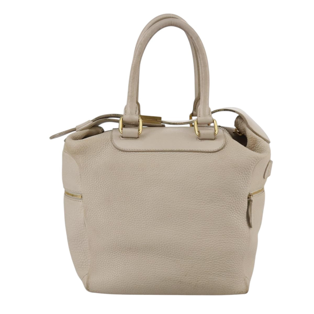 CELINE Hand Bag Leather Beige Gold