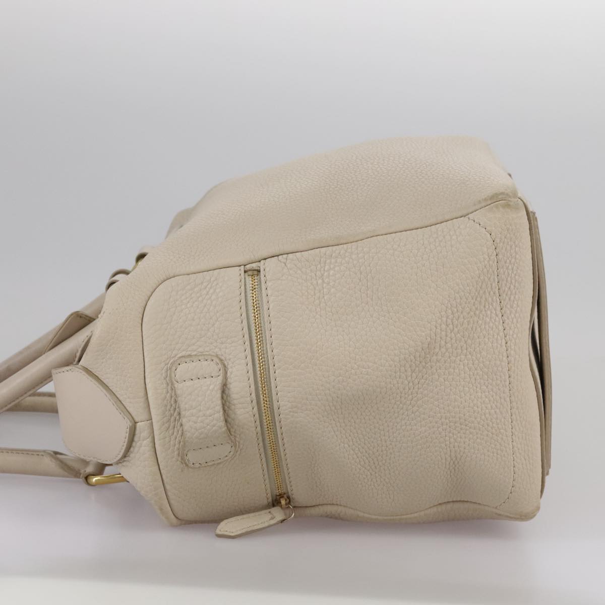 CELINE Hand Bag Leather Beige Gold