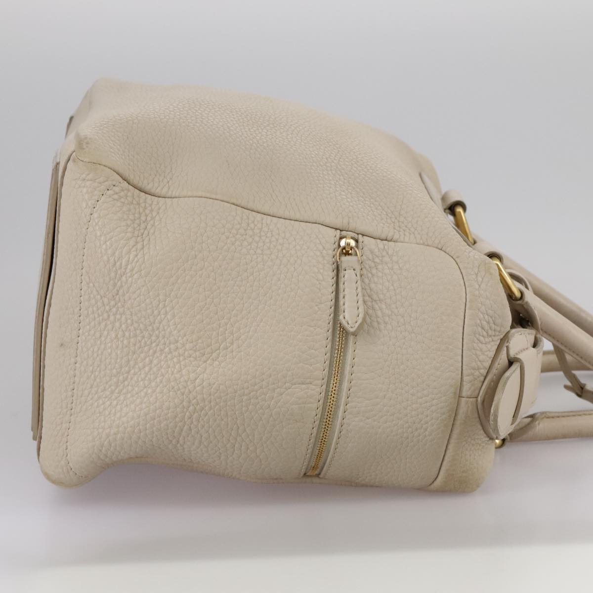 CELINE Hand Bag Leather Beige Gold