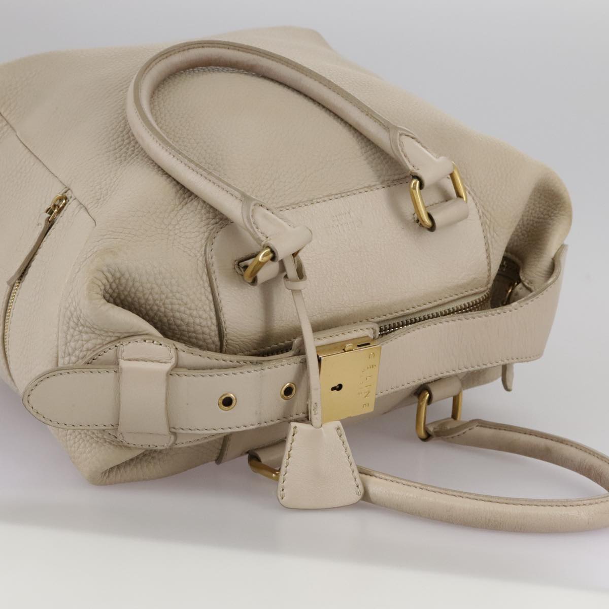 CELINE Hand Bag Leather Beige Gold