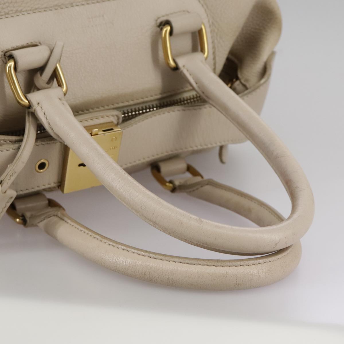 CELINE Hand Bag Leather Beige Gold