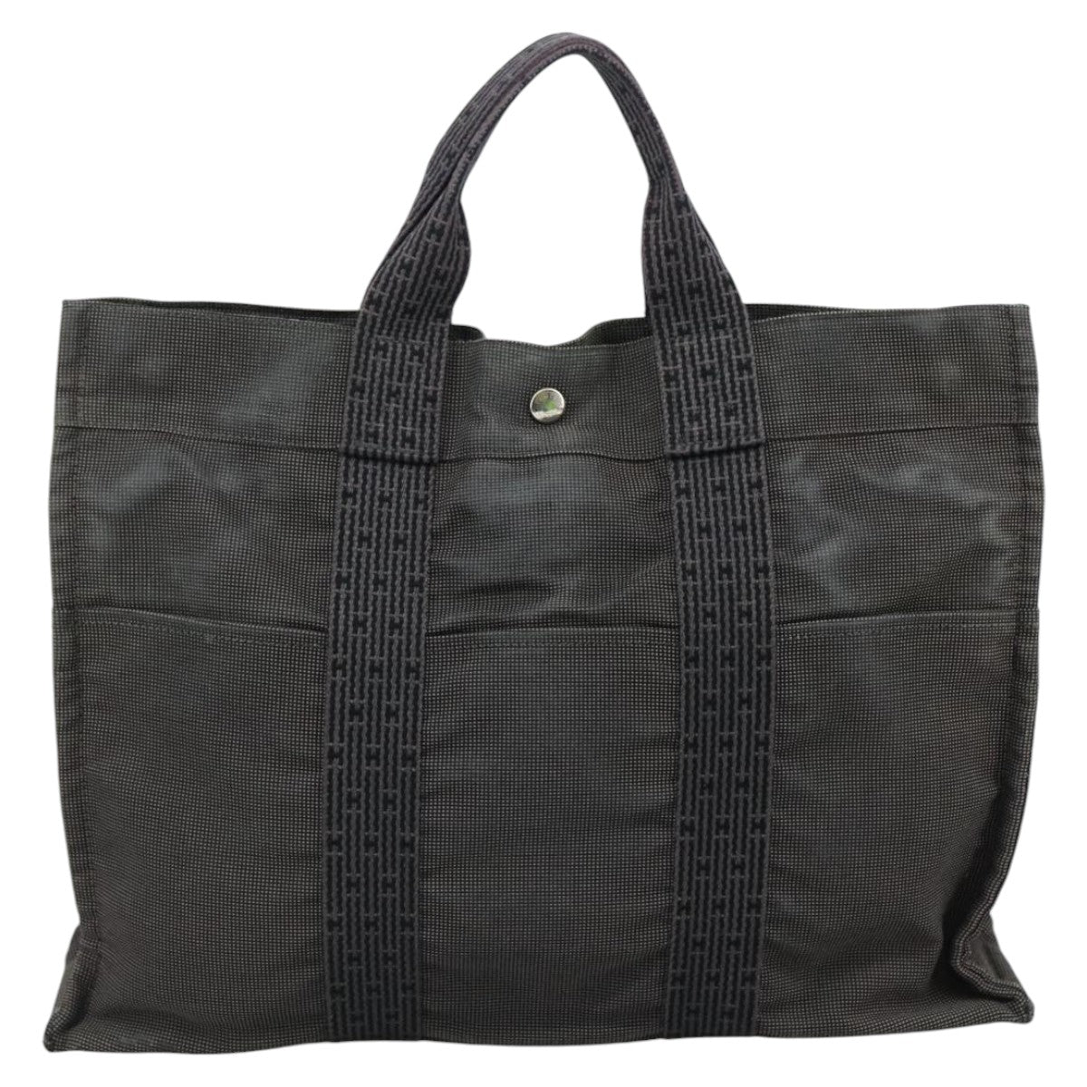 HERMES Her Line MM Hand Bag Canvas Gray Silver