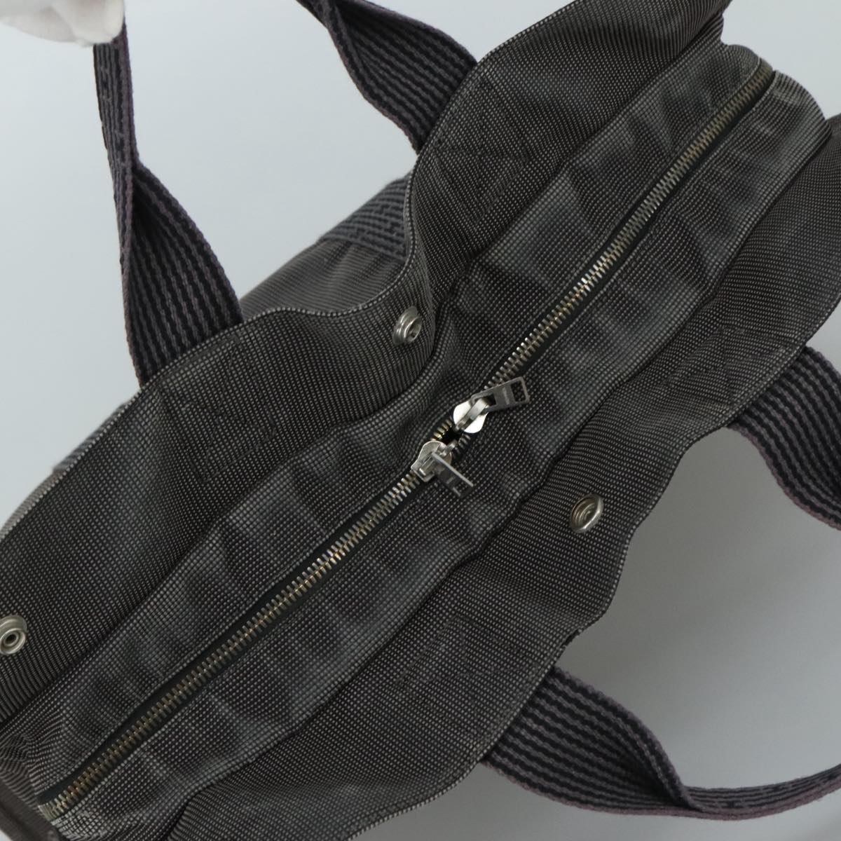 HERMES Her Line MM Hand Bag Canvas Gray Silver