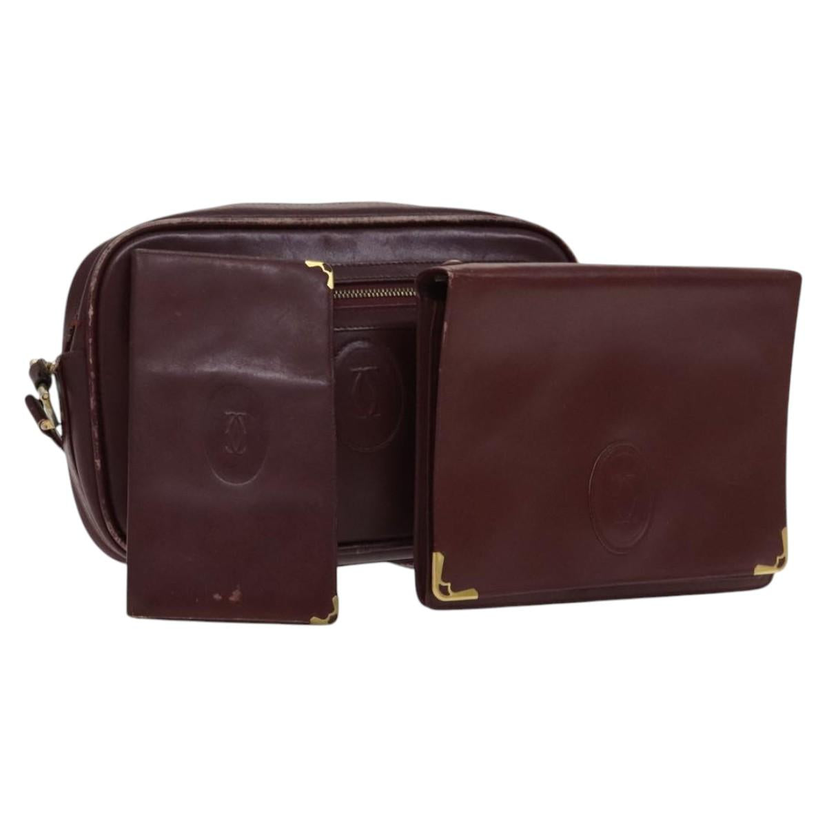 CARTIER Shoulder Bag Leather 3Set Red