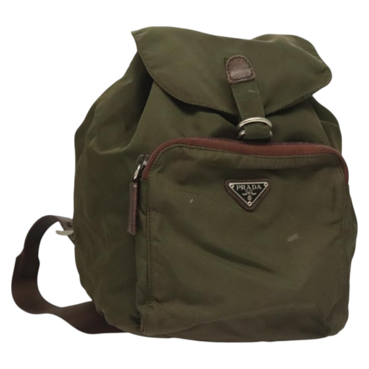 PRADA Backpack Nylon Khaki Silver