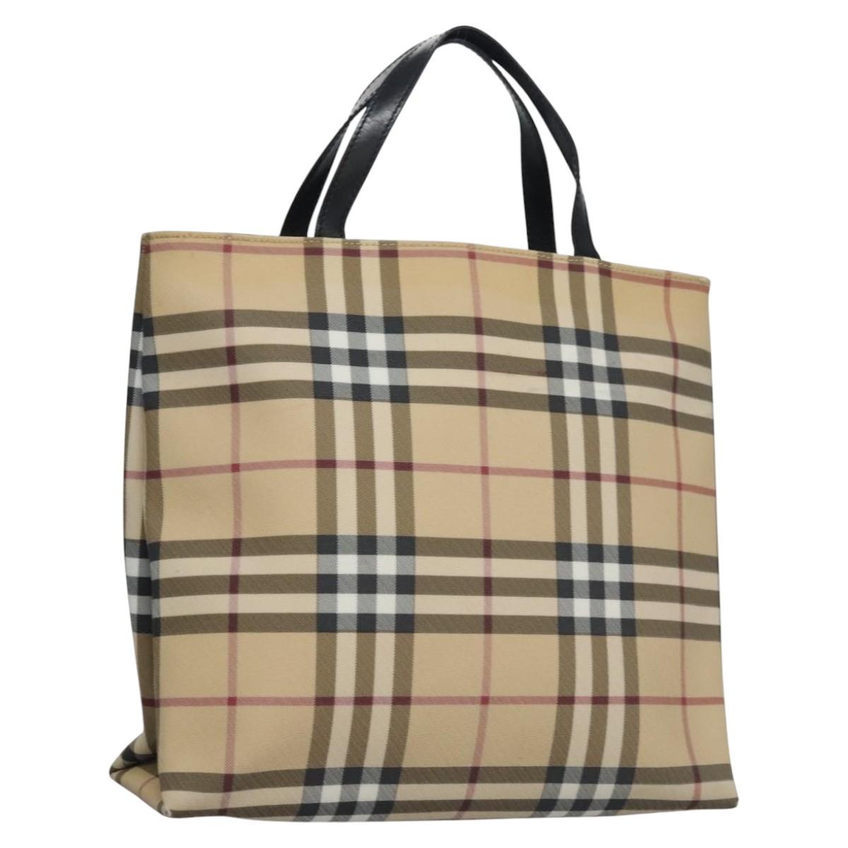 BURBERRY Nova Check Hand Bag PVC Beige Silver