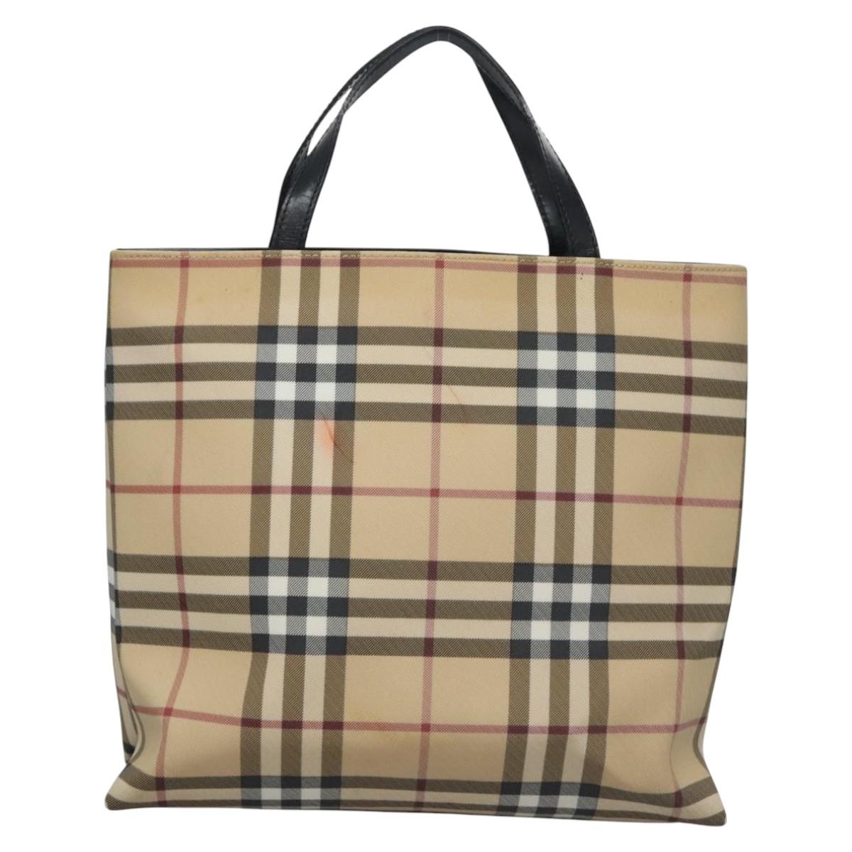 BURBERRY Nova Check Hand Bag PVC Beige Silver