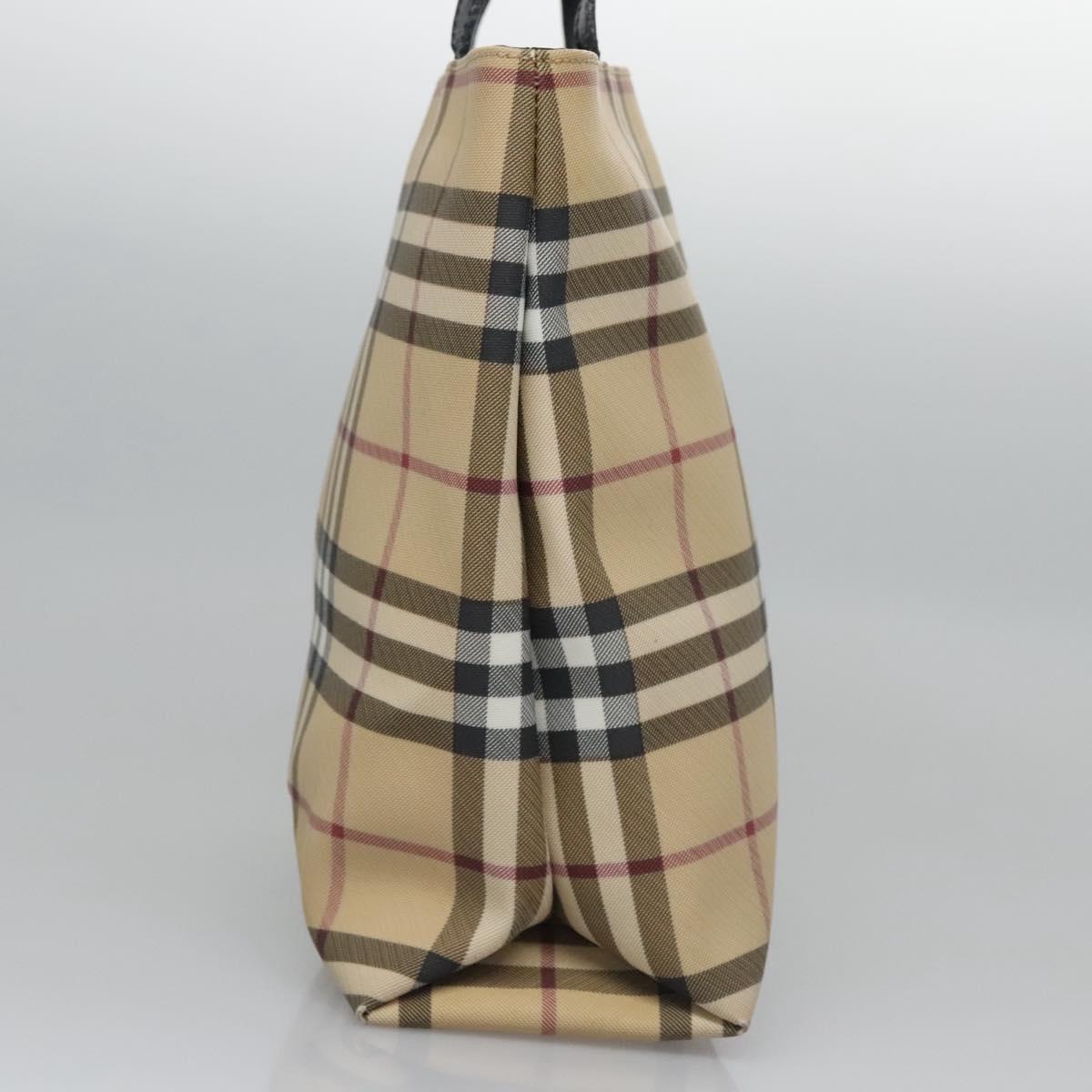 BURBERRY Nova Check Hand Bag PVC Beige Silver