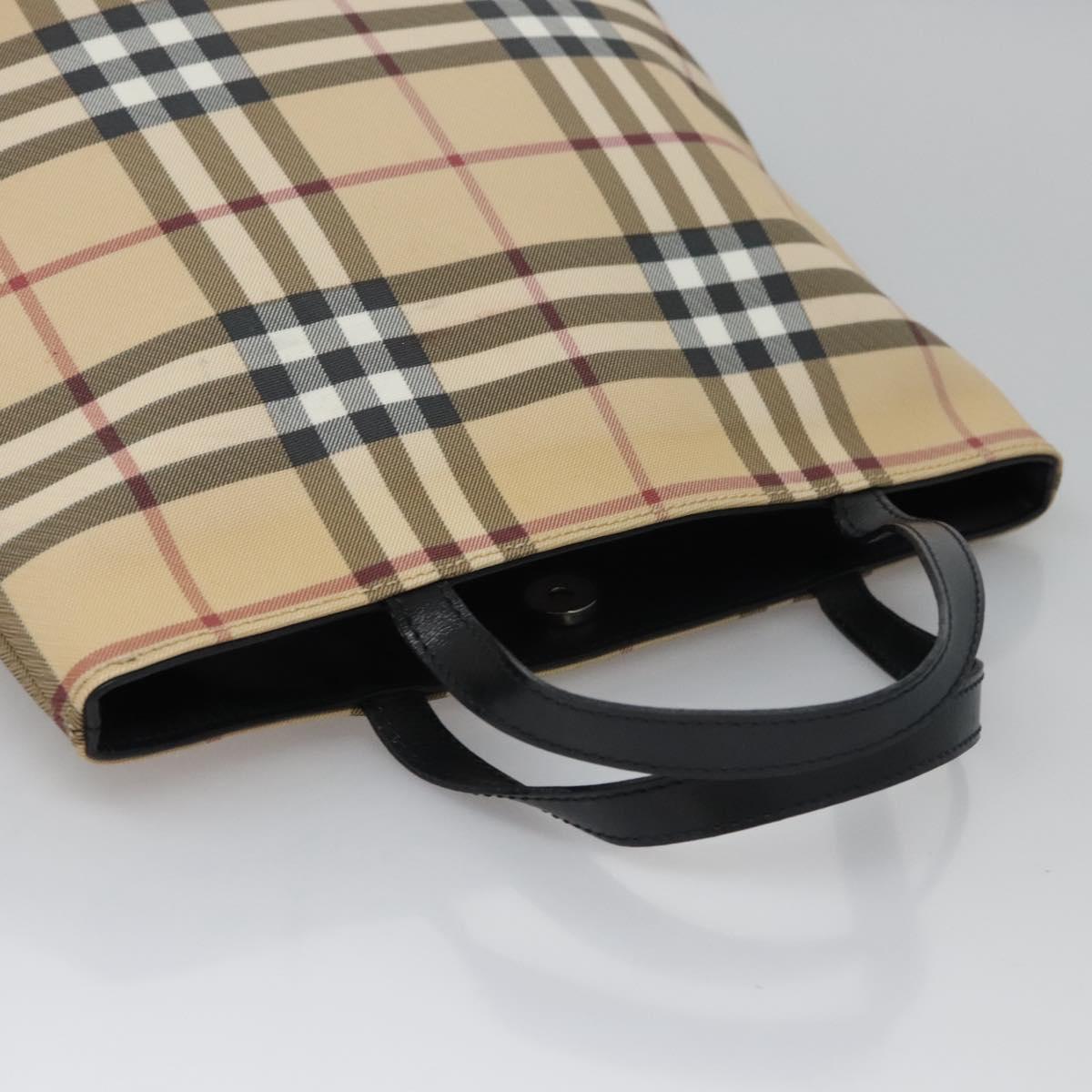 BURBERRY Nova Check Hand Bag PVC Beige Silver
