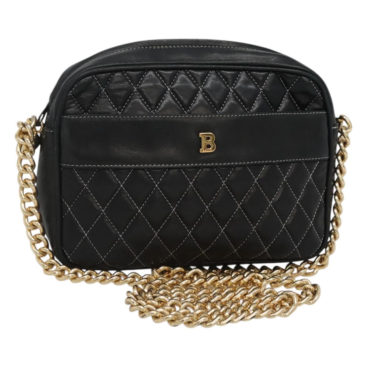 BALLY Chain Shoulder Bag Leather Black Gold