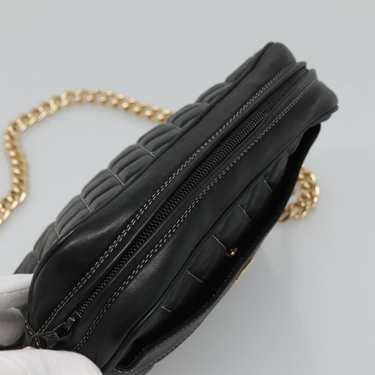 BALLY Chain Shoulder Bag Leather Black Gold