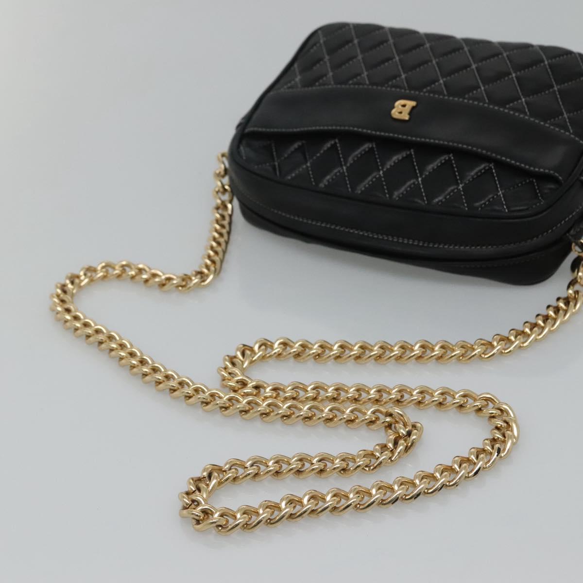 BALLY Chain Shoulder Bag Leather Black Gold