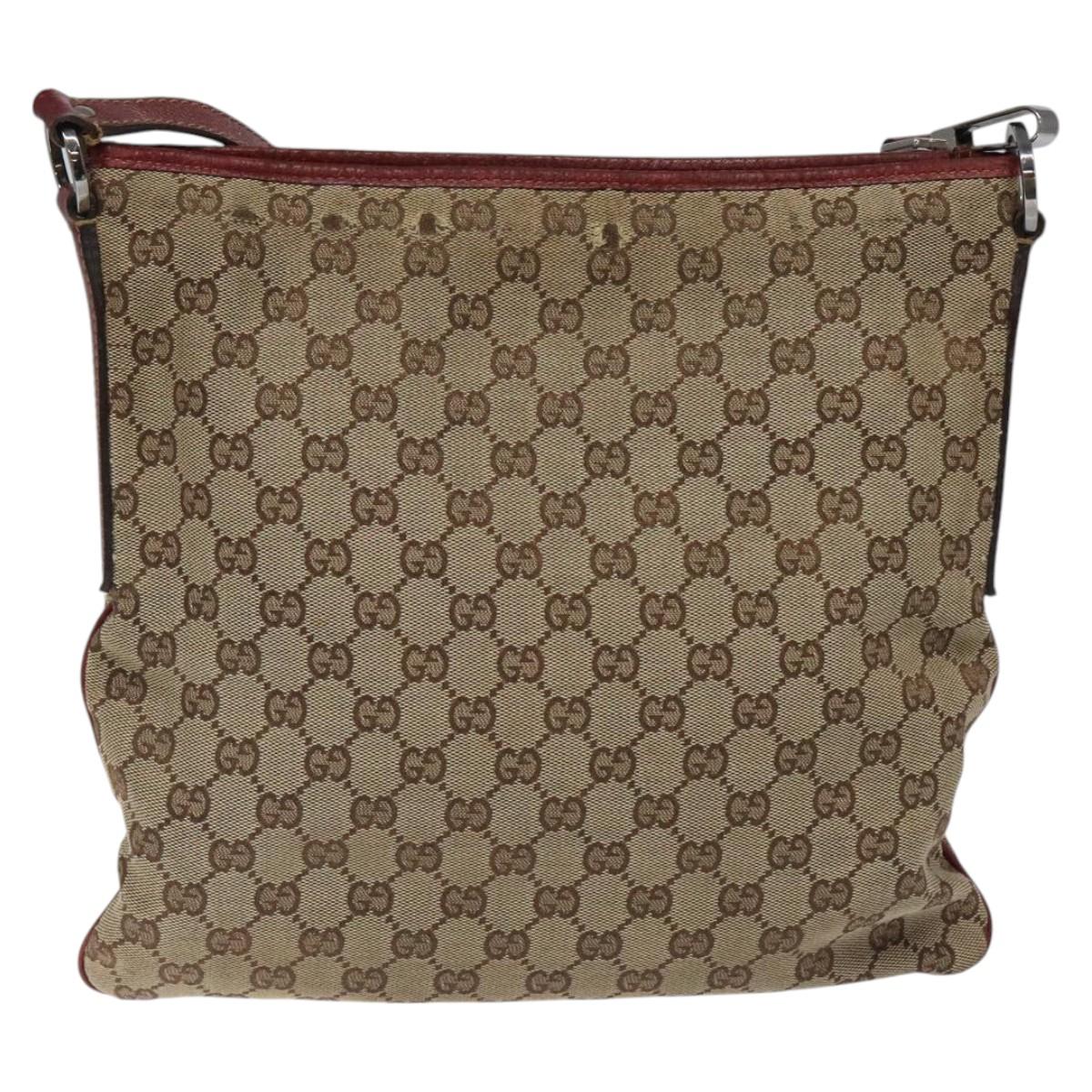 GUCCI GG Canvas Shoulder Bag Beige Silver 113013